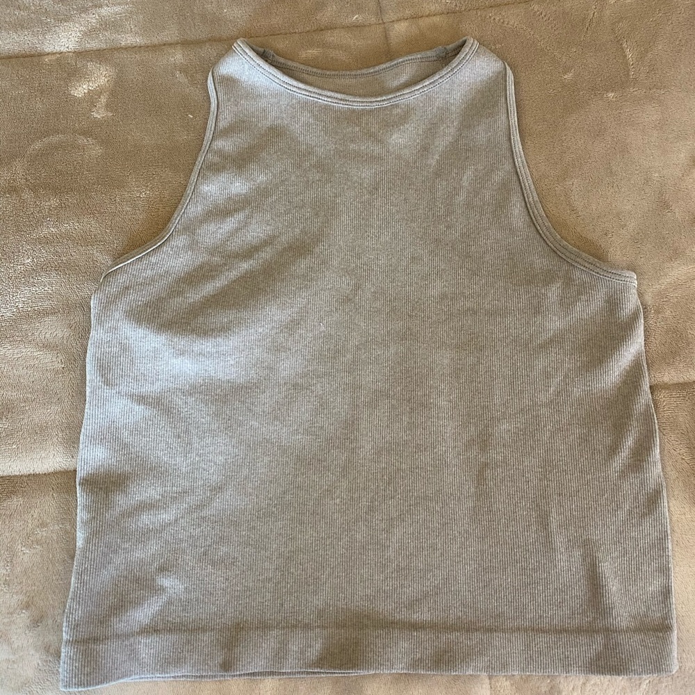 Free People Ribbed Gray High Neck Top